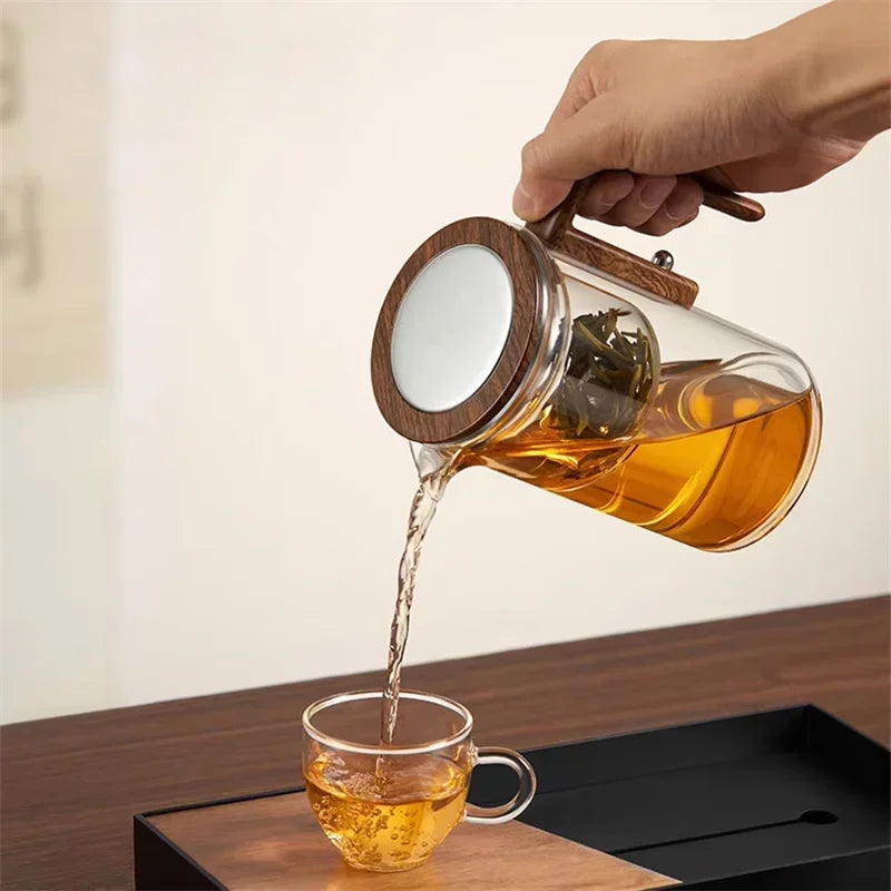 クルミ材/高ホウケイ酸塩耐熱磁気ティーカップ - お茶と水を分離できます