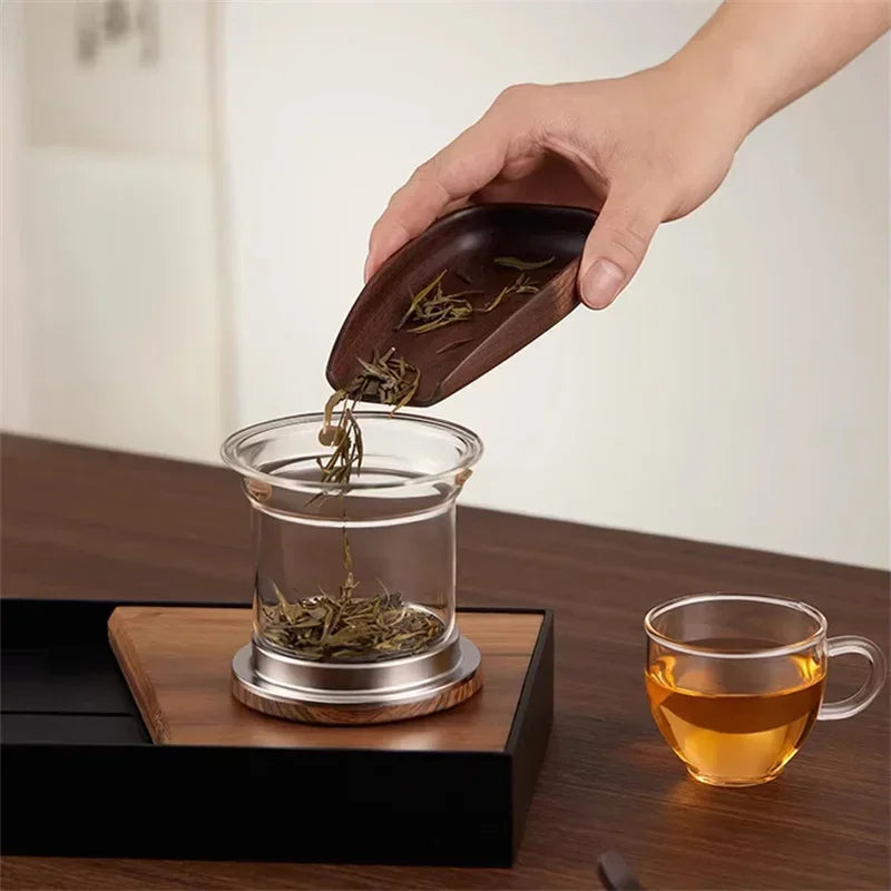 クルミ材/高ホウケイ酸塩耐熱磁気ティーカップ - お茶と水を分離できます