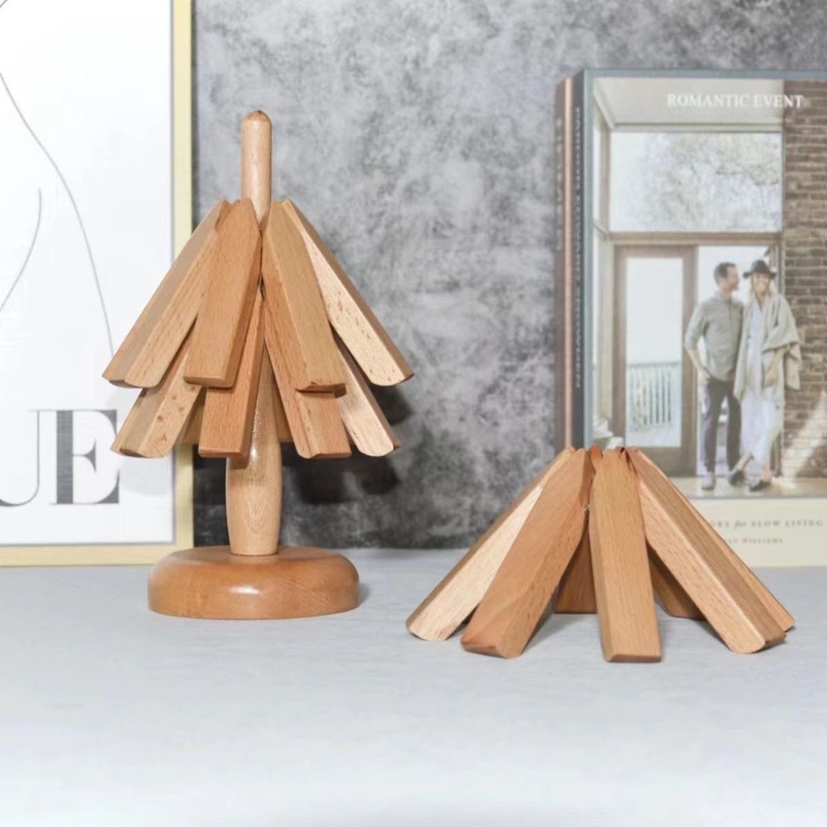 ブラックウォールナット木製テーブルマットツリー