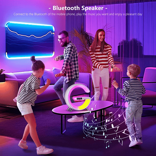 多機能Bluetoothスピーカー - カラフルな雰囲気ライト、ワイヤレス充電と時計のオールインワンマシン
