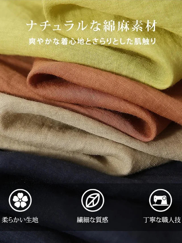 2025高級コットンリネンゆったり綿麻上下セット