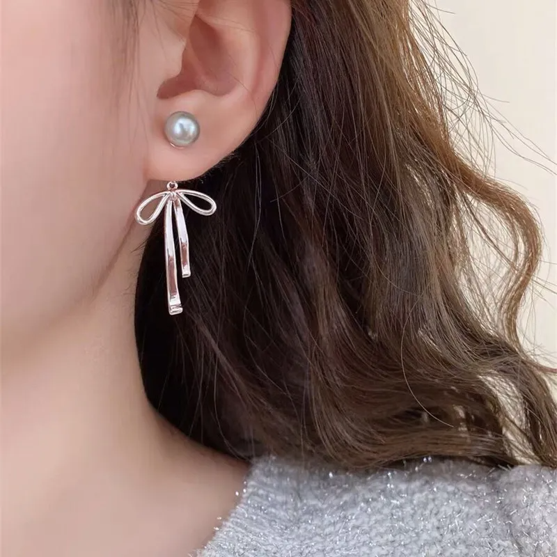 2WAYパールリボンピアス