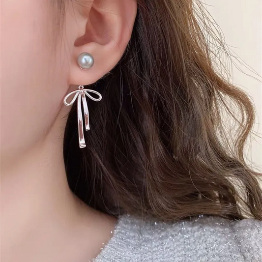2WAYパールリボンピアス