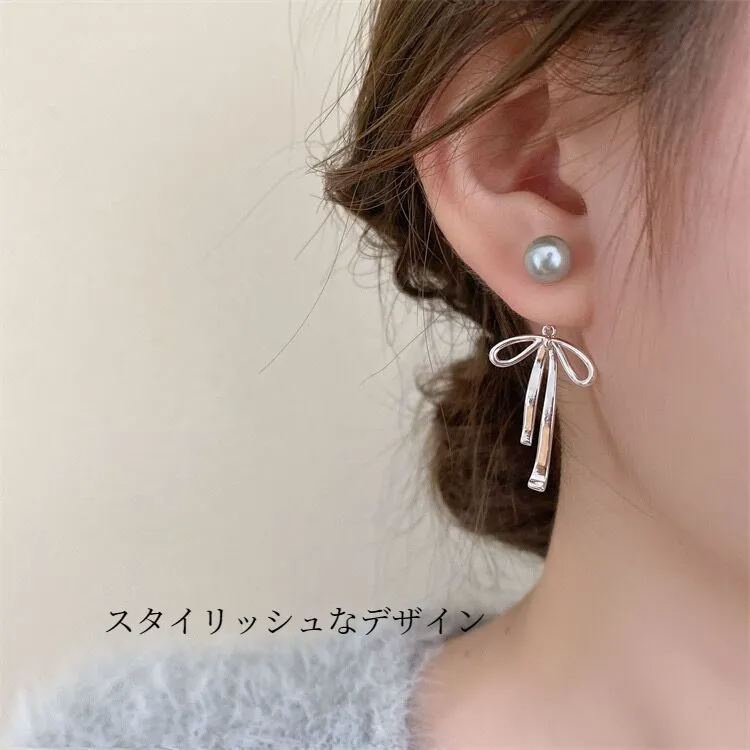 2WAYパールリボンピアス