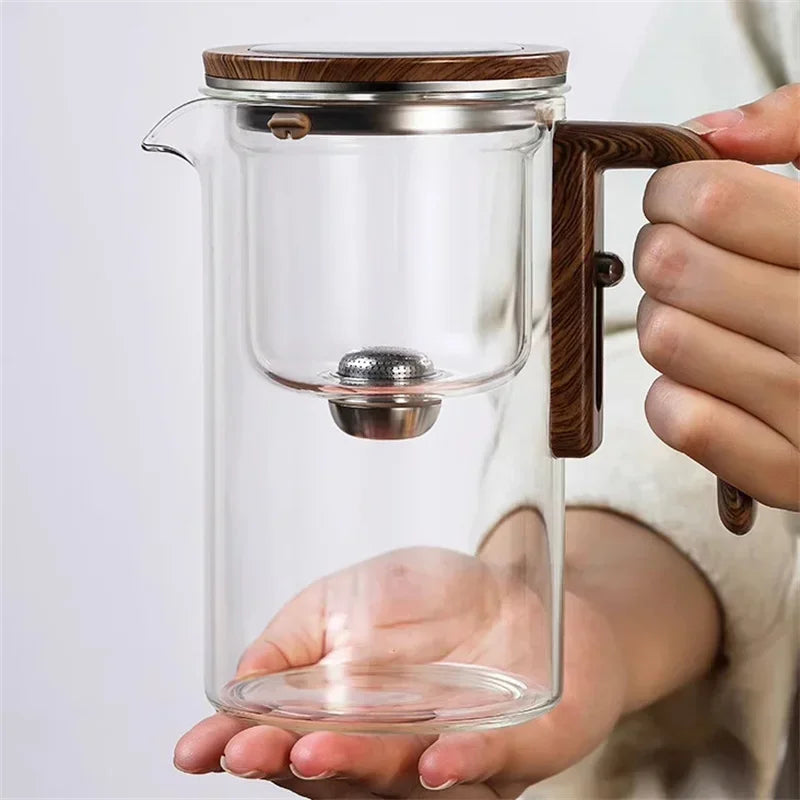 クルミ材/高ホウケイ酸塩耐熱磁気ティーカップ - お茶と水を分離できます