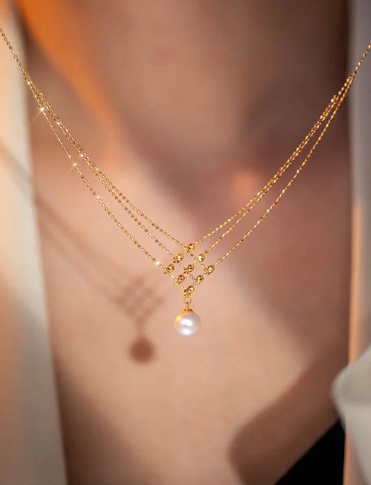 本物の金メッキのパールペンダントネックレス