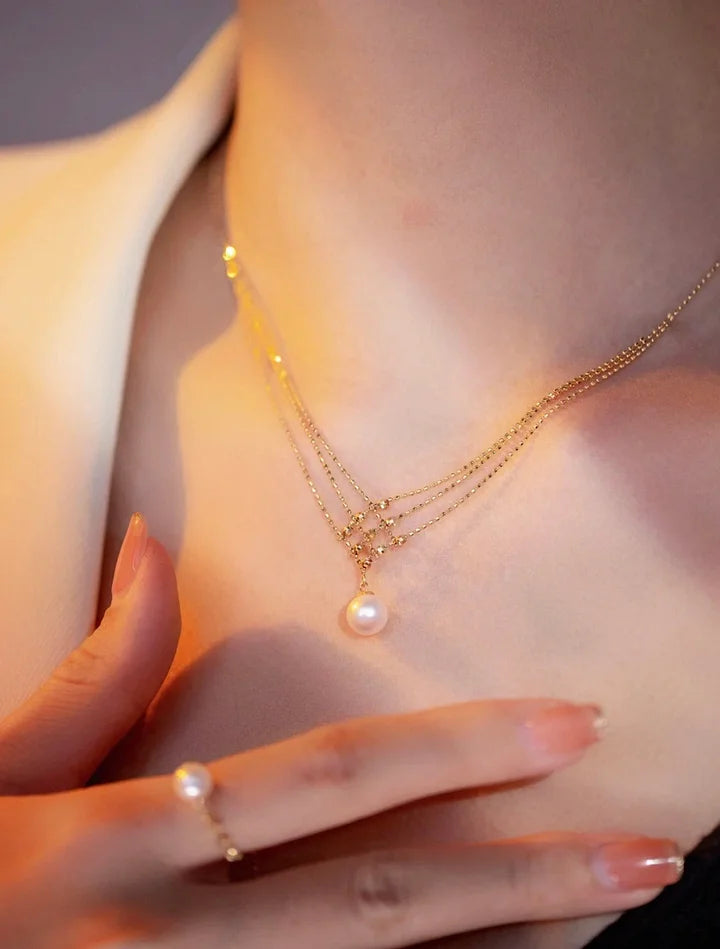 本物の金メッキのパールペンダントネックレス